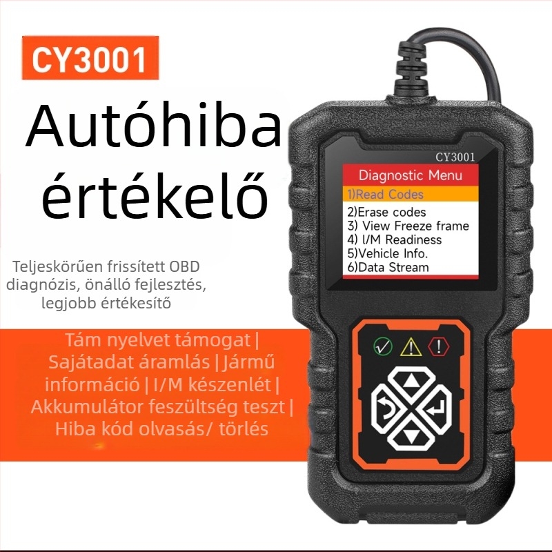 CY3001 OBD II autódiagnosztikai műszer, 9-16V, működési hőmérséklet -40 és 65 °C között