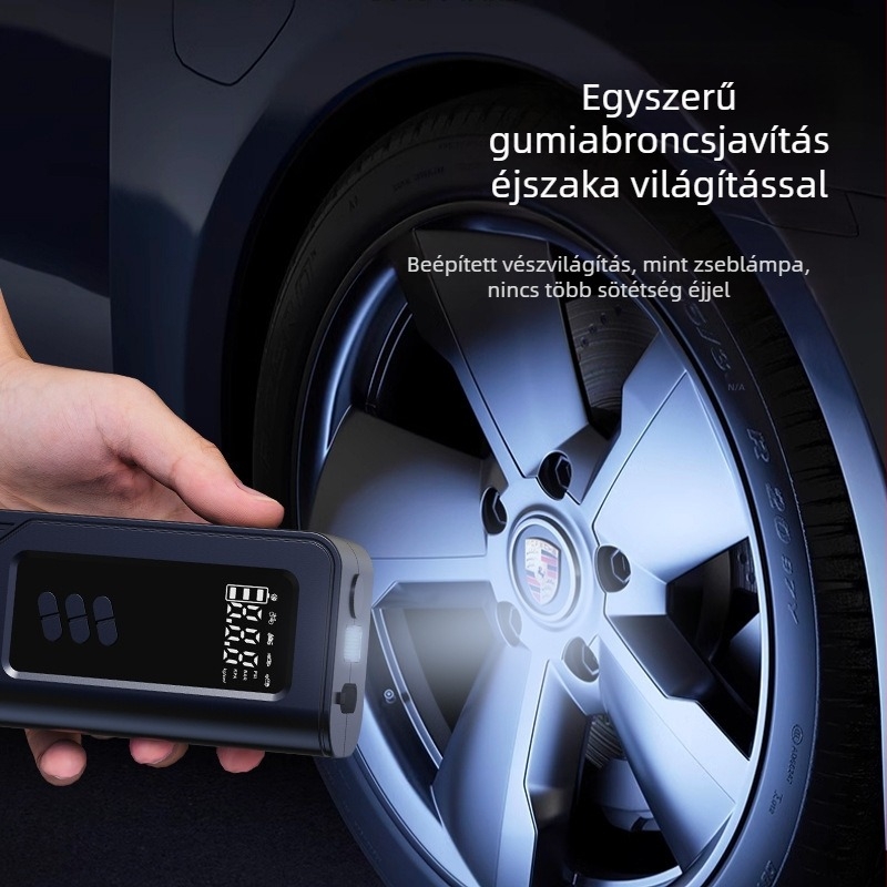 Kézi autó légpumpa, vezeték nélküli, digitális kijelzővel, világítással és USB töltéssel — 14.8V, max 80W, 30 L/perc