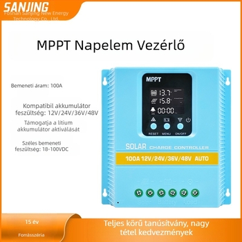 MPPT napelemes vezérlő automatikus azonosítással, 12/24/36/48 V kompatibilitás, pontos időzítés, CE tanúsítvány