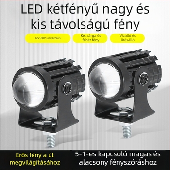 LED motorkerékpár fényszóró, duál színű sárga-fehér, 12-80V (3000lm, 10W, MN-001, vízálló)