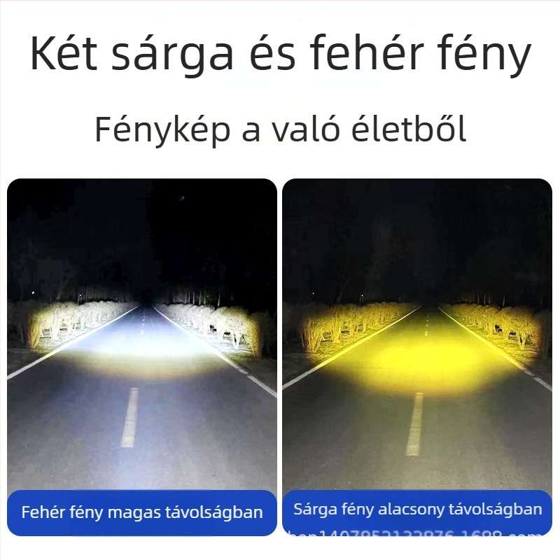 LED motorkerékpár fényszóró, duál színű sárga-fehér, 12-80V (3000lm, 10W, MN-001, vízálló)
