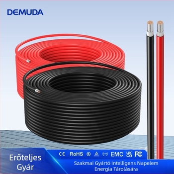 Fotovoltaikus DC-kábel napelemes rendszerhez, magas tisztaságú réz vezető, keresztmetszet 2,5–35 mm², PV1-F kettős szigetelés, CE és 3C tanúsított
