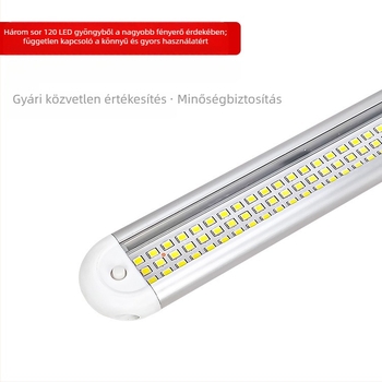 Háromsoros, 120 LED-es belső kabin világítás, 12-85V, olvasólámpa négy görbült alumínium házzal