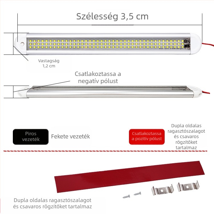 Háromsoros, 120 LED-es belső kabin világítás, 12-85V, olvasólámpa négy görbült alumínium házzal