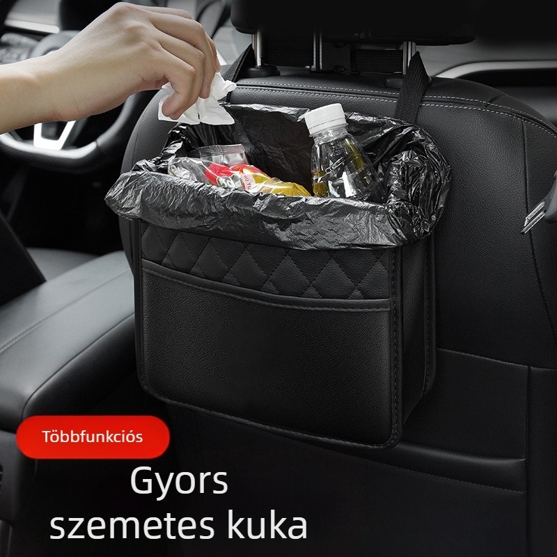 Autó hátsó ülés tároló táska — bőr, akasztóval, vízálló, nagy kapacitású, univerzálisan kompatibilis