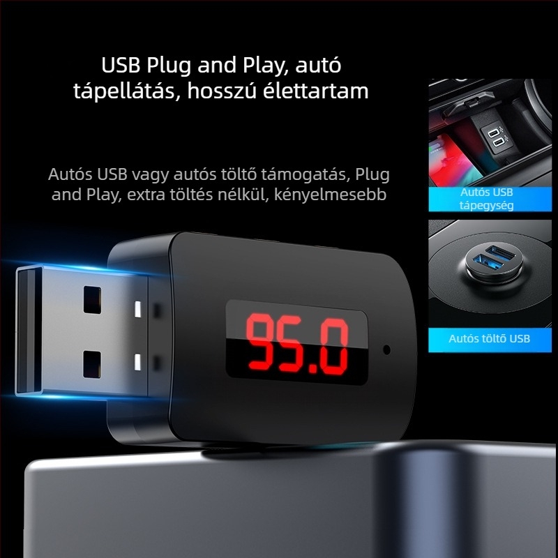 Bluetooth 5.4 USB hangvevő/adó MX-M10 autóhoz, Plug-and-Play, 100 Mbps, 10 m hatótávolság