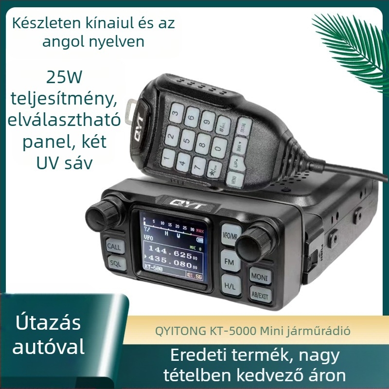 Quanyitong QYT KT-5000 autóba szerelt teljes készülék, 25W, UV frekvenciájú tartomány, 10-50 km hatótávolság