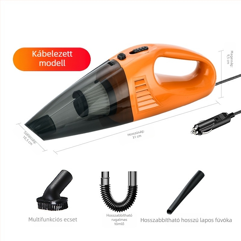 Autó mini kézi porszívó, 12V, 3500Pa, hordozható nedves-száraz tisztítás