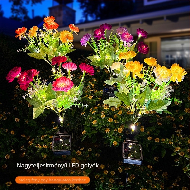 Kültéri napelemes LED Snow Lotus lámpa — ABS, IP65, 0.2W, 6–12h