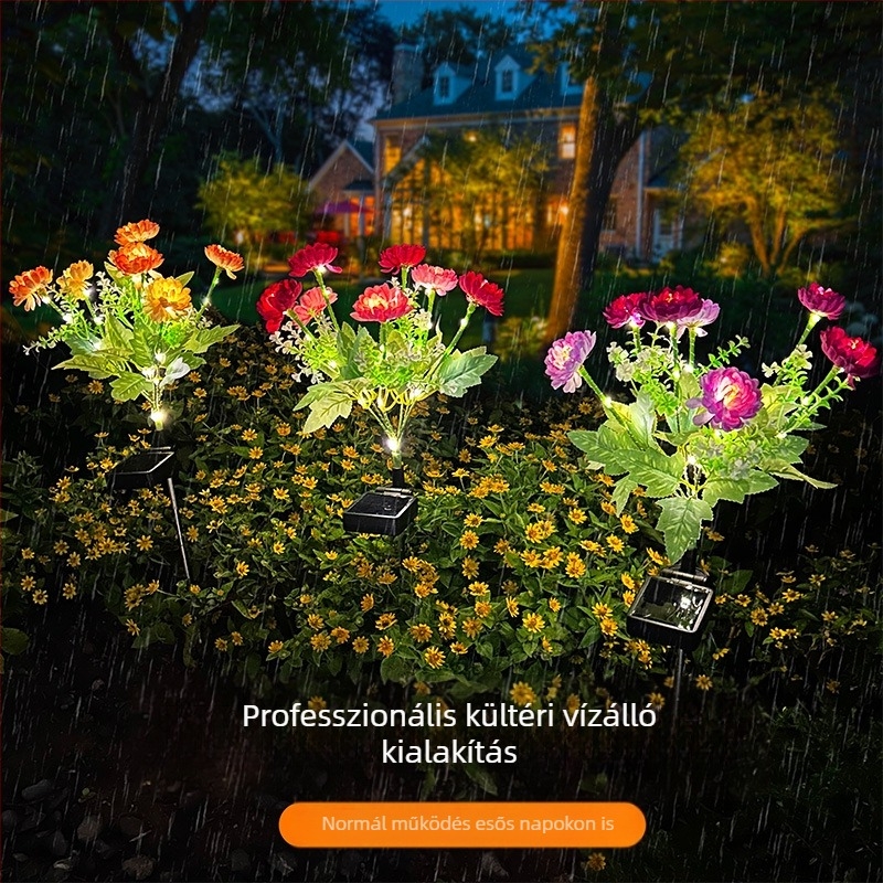 Kültéri napelemes LED Snow Lotus lámpa — ABS, IP65, 0.2W, 6–12h