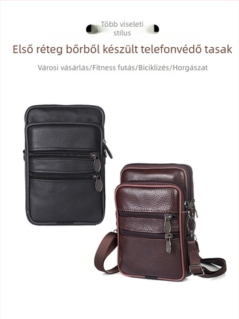 Mobiltelefon táska, valódi bőr, első réteg marhabőrből, függőleges négyzet alak, férfiaknak, poliészter bélés, szabadidős utazásokhoz