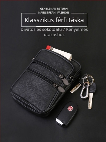Mobiltelefon táska, valódi bőr, első réteg marhabőrből, függőleges négyzet alak, férfiaknak, poliészter bélés, szabadidős utazásokhoz