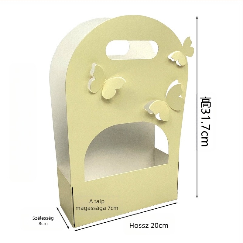 Oval virágcsokor ajándékdoboz, kartonból, kézzel készített, lyukasztott papírdizájn, pillangó fogantyú, márka Qianxi Packaging