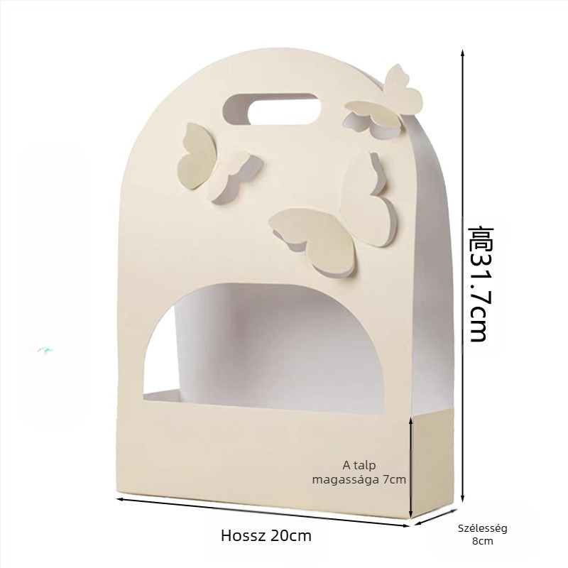 Oval virágcsokor ajándékdoboz, kartonból, kézzel készített, lyukasztott papírdizájn, pillangó fogantyú, márka Qianxi Packaging