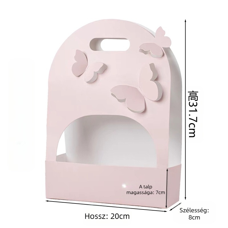 Oval virágcsokor ajándékdoboz, kartonból, kézzel készített, lyukasztott papírdizájn, pillangó fogantyú, márka Qianxi Packaging