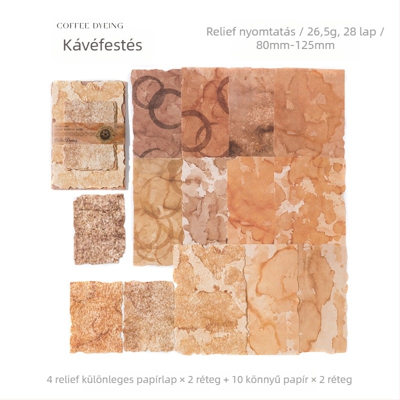Kézműves papír – Light & Shadow sorozat, vintage napló DIY alapanyag, 28 lap, 6 dizájn