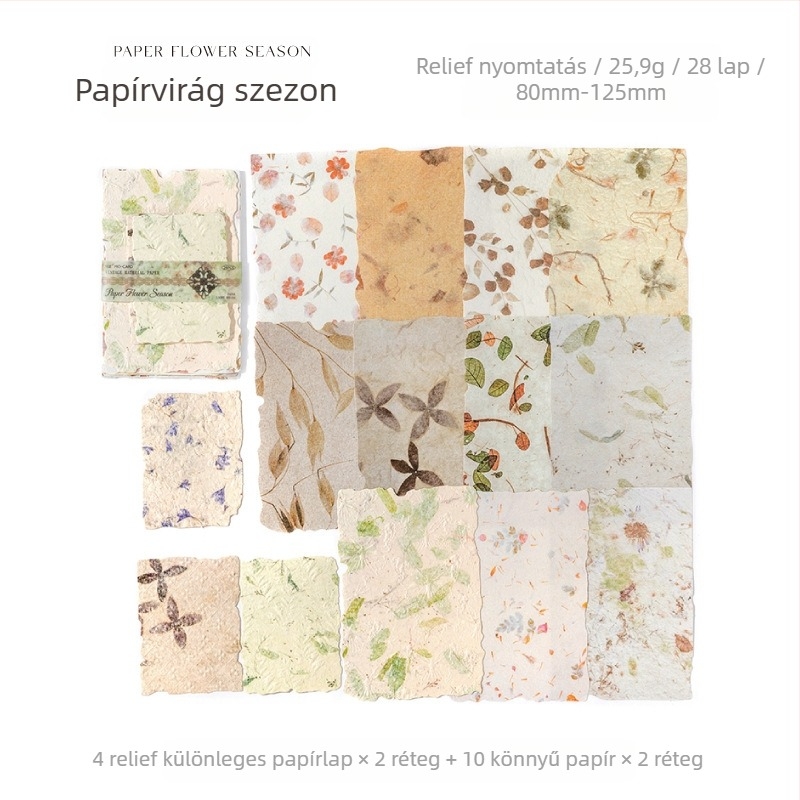 Kézműves papír – Light & Shadow sorozat, vintage napló DIY alapanyag, 28 lap, 6 dizájn