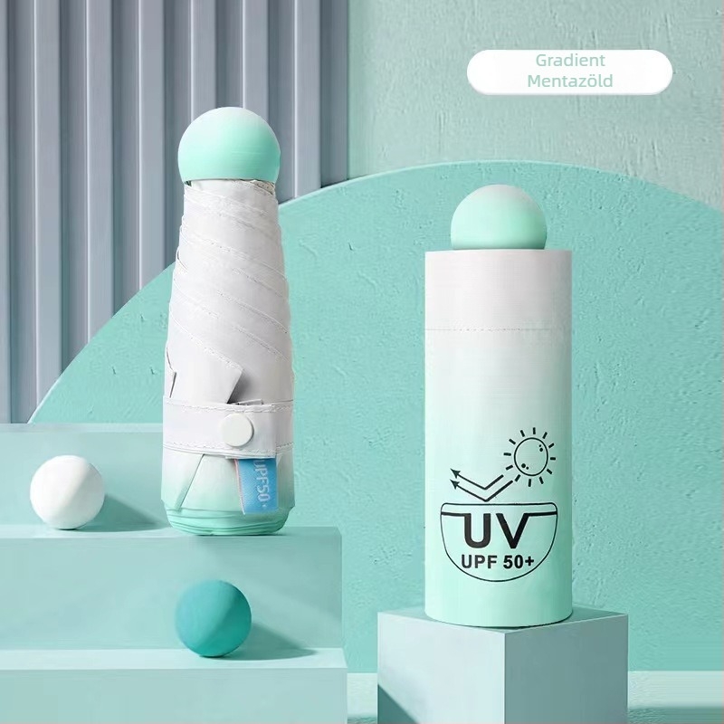 Ötágú mini esernyő, ultrakönnyű, kézi nyitás, 6 bordás keret rostból, tengely ötvözet, 210T anyag, UPF 50+