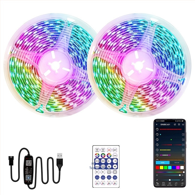 RGB szalag mágikus színekkel, USB 5V, Bluetooth alkalmazásvezérlés, 30/60 LED/m, vízálló