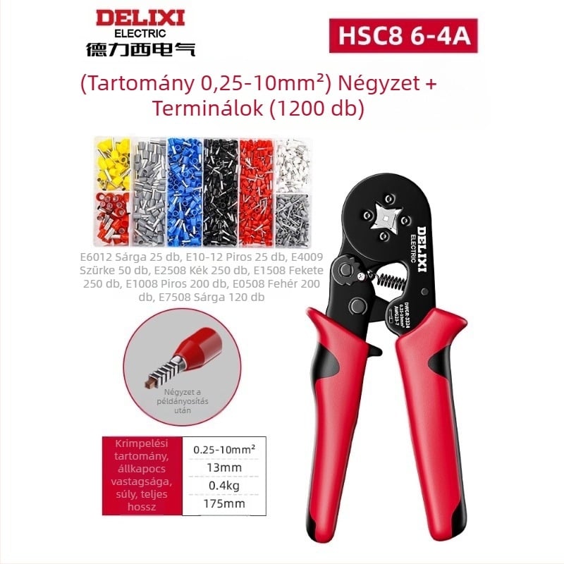 Delixi Többcélú termináls krimpelő fogó készlet – tűtípusú, hideg krimpelés, ötvözött acél