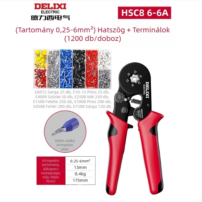 Delixi Többcélú termináls krimpelő fogó készlet – tűtípusú, hideg krimpelés, ötvözött acél