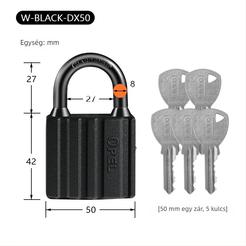 Háztartási lakat - réz test, vízálló, matt felület; Modell W-BLACK-DX; Márka OPEL; Alkalmazás: szekrényajtók, ajtók, raktárak