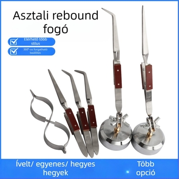 Általános hegesztő csipesz, asztali könyöktípusú kialakítás, visszacsapó klipsz, egyenes és görbült állkapcsokkal, csúszásmentes fogakkal