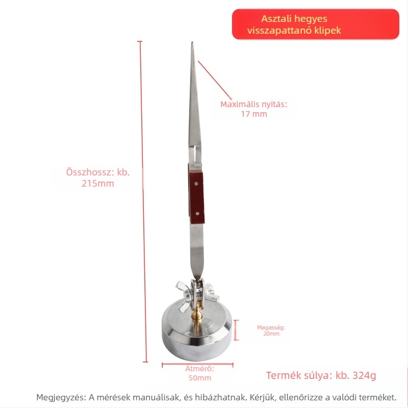 Általános hegesztő csipesz, asztali könyöktípusú kialakítás, visszacsapó klipsz, egyenes és görbült állkapcsokkal, csúszásmentes fogakkal