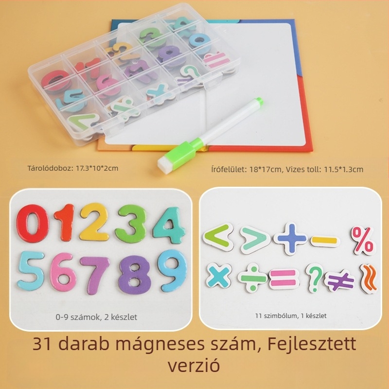 Korai oktatás mágneses betű- és szám matricák – papír játék, 3–6 éveseknek, szellemi fejlődés, alapvető matematikai készségek (összeadás és kivonás)