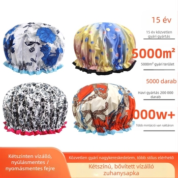 PEVA vízálló, dupla rétegű zuhanysapka nőknek, testreszabható, logó nélküli