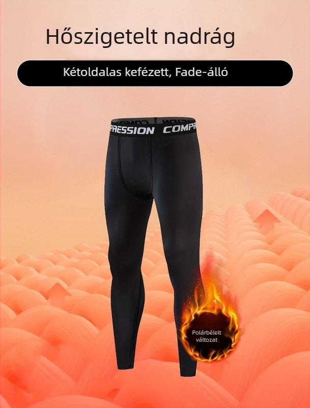 Férfi melegítő sportnadrág fleece belsővel, szorosan illeszkedő, 90% poliészter keverék, egész éves viselet