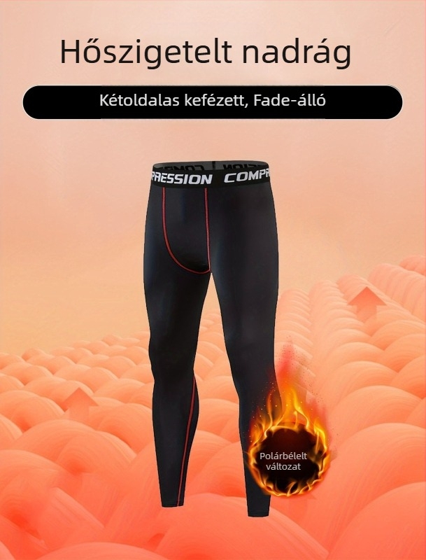 Férfi melegítő sportnadrág fleece belsővel, szorosan illeszkedő, 90% poliészter keverék, egész éves viselet