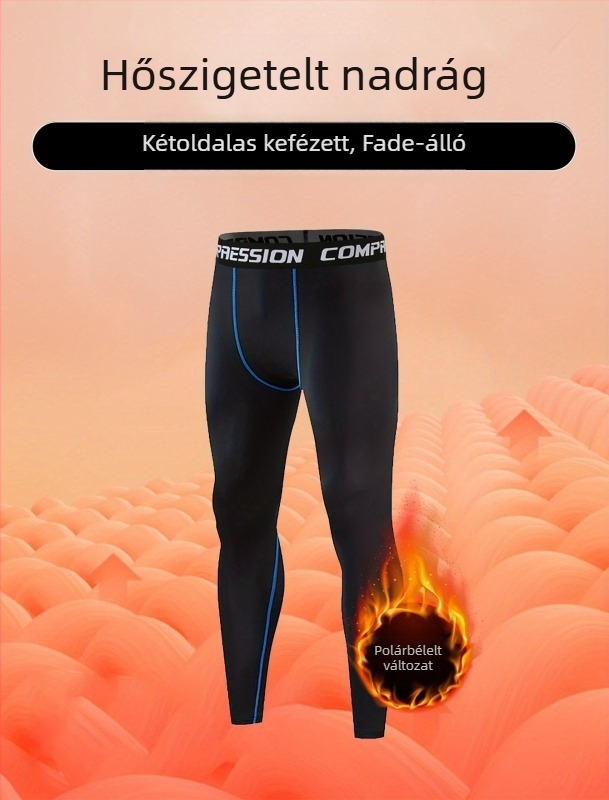 Férfi melegítő sportnadrág fleece belsővel, szorosan illeszkedő, 90% poliészter keverék, egész éves viselet