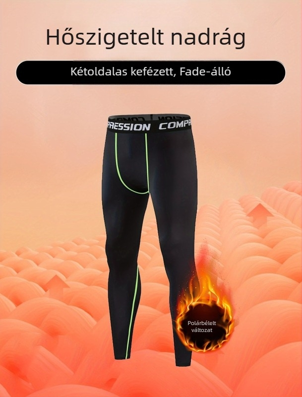 Férfi melegítő sportnadrág fleece belsővel, szorosan illeszkedő, 90% poliészter keverék, egész éves viselet