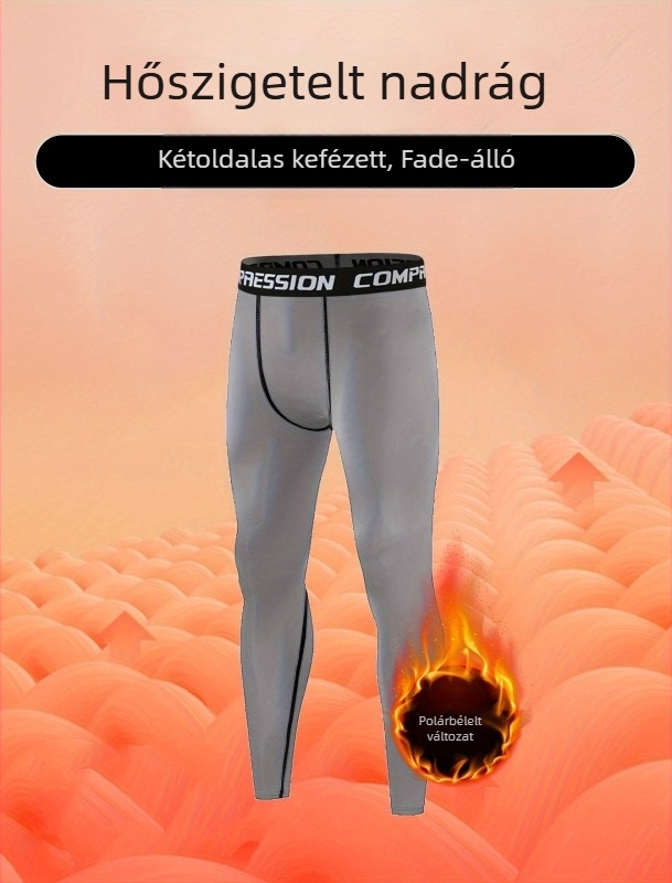 Férfi melegítő sportnadrág fleece belsővel, szorosan illeszkedő, 90% poliészter keverék, egész éves viselet
