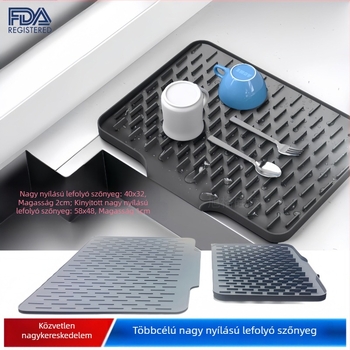Szilikon négyszögletes mosogatószárítólap lejtős drénnel, csúszásmentes és hőszigetelt