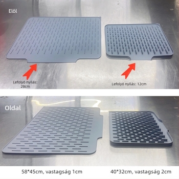 Szilikon négyszögletes mosogatószárítólap lejtős drénnel, csúszásmentes és hőszigetelt