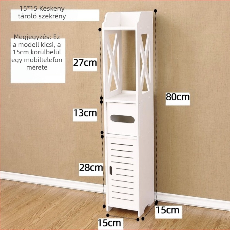 Fürdőszobai tároló szekrény - padlón álló (mobil, vízálló, forgó, 4 szintes)