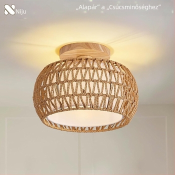 Boho minimalista mennyezeti lámpa rotang árnyékolóval folyosóra és nappaliba; LED világítás, alacsony feszültség ≤36V, lefedettség 15–30㎡, fém test