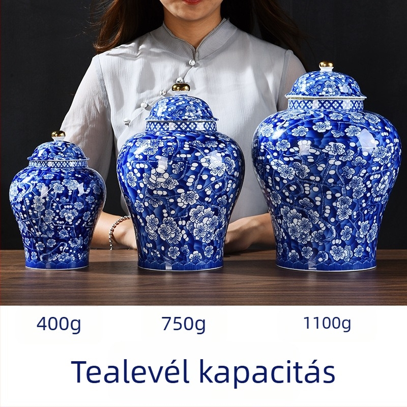 Kerámia teás tárolók szilva virág mintával, 2 kg, könnyed luxus retro stílus