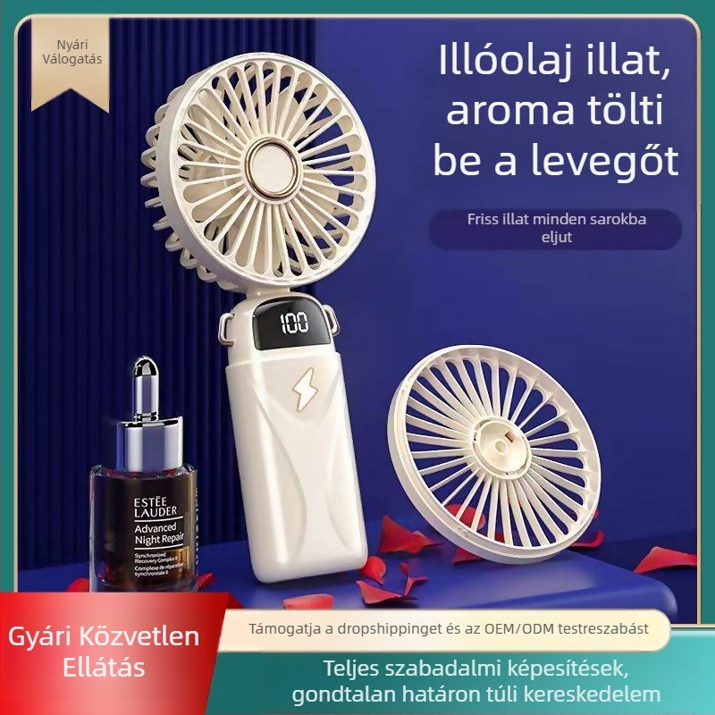 Összecsukható mini ventilátor USB-s töltéssel, digitális kijelzővel, irodai, kollégiumi és kültéri használatra