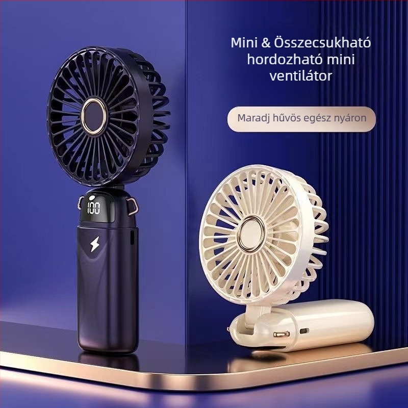 Összecsukható mini ventilátor USB-s töltéssel, digitális kijelzővel, irodai, kollégiumi és kültéri használatra