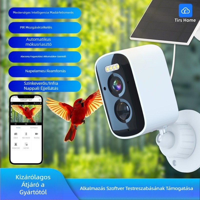 Okos madáretető kamera AI madárfelismeréssel – 5MP, 2560x1440, 3.6mm objektív, CMOS szenzor, kültéri megfigyelés
