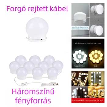 LED sminktükör világítás elülső megvilágítással, forgó kihúzható lámpasor, modell Q03, érintéses kapcsoló