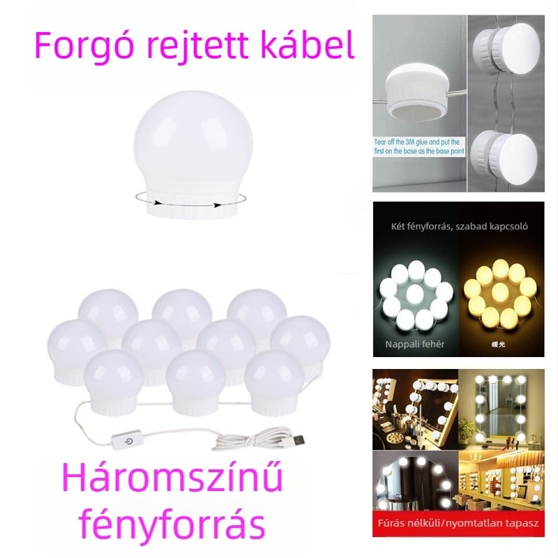 LED sminktükör világítás elülső megvilágítással, forgó kihúzható lámpasor, modell Q03, érintéses kapcsoló