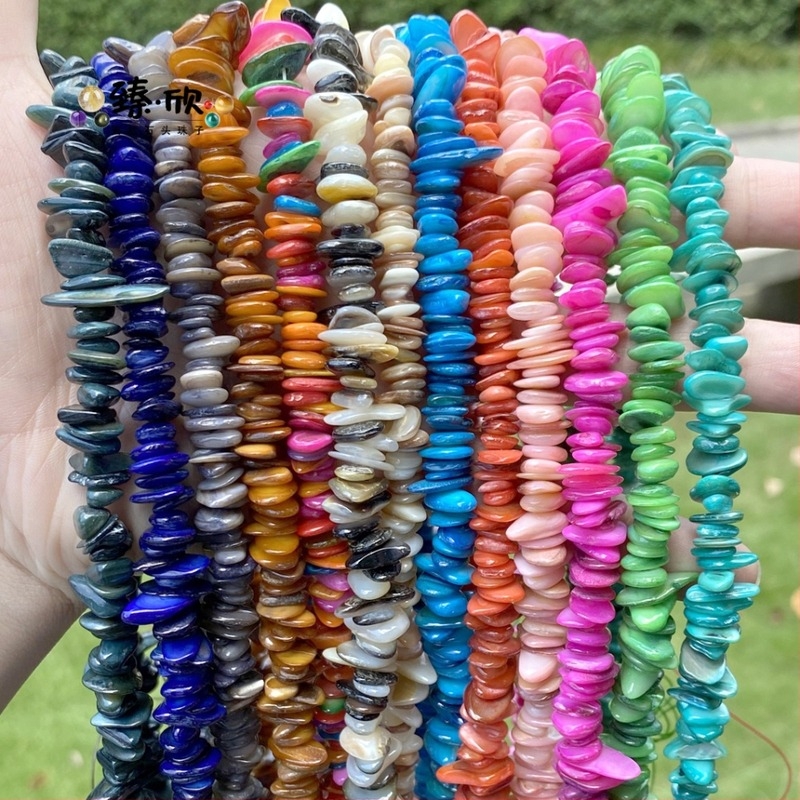 Bohem stílusú színes kagylóhéj gyöngyök, 7–14 mm, félkész ékszer alkatrész, 38 cm hosszú