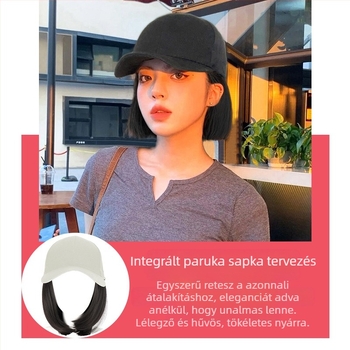 Sapkás paróka bob fazon, hőálló szálak, közepes-hosszú, koreai stílus