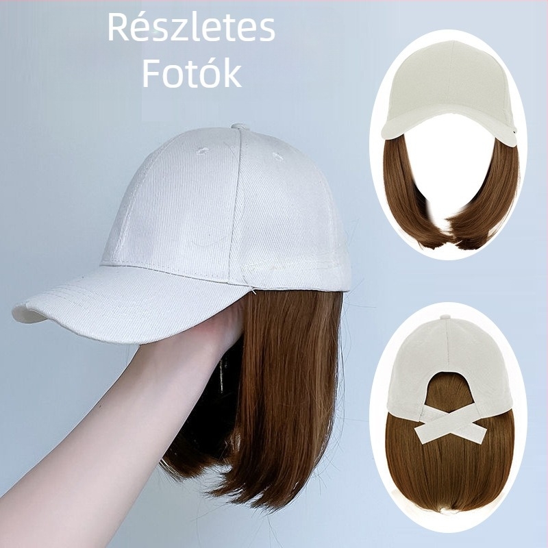 Sapkás paróka bob fazon, hőálló szálak, közepes-hosszú, koreai stílus