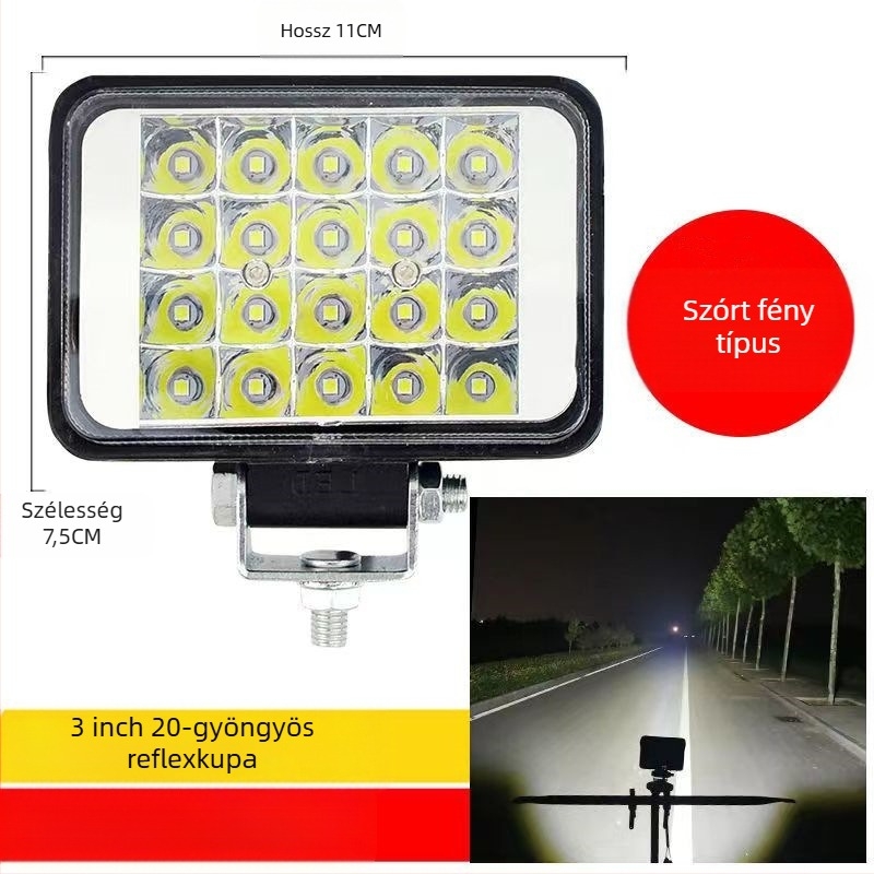 Több‑LED spotfény járművekhez – 144W, 12–80V, IP67, repülőipari alumínium, 30000 óra élettartam