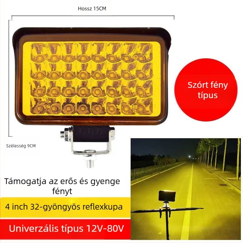 Több‑LED spotfény járművekhez – 144W, 12–80V, IP67, repülőipari alumínium, 30000 óra élettartam